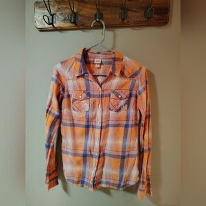 Mossimo Coral and Blue Plaid Button Down